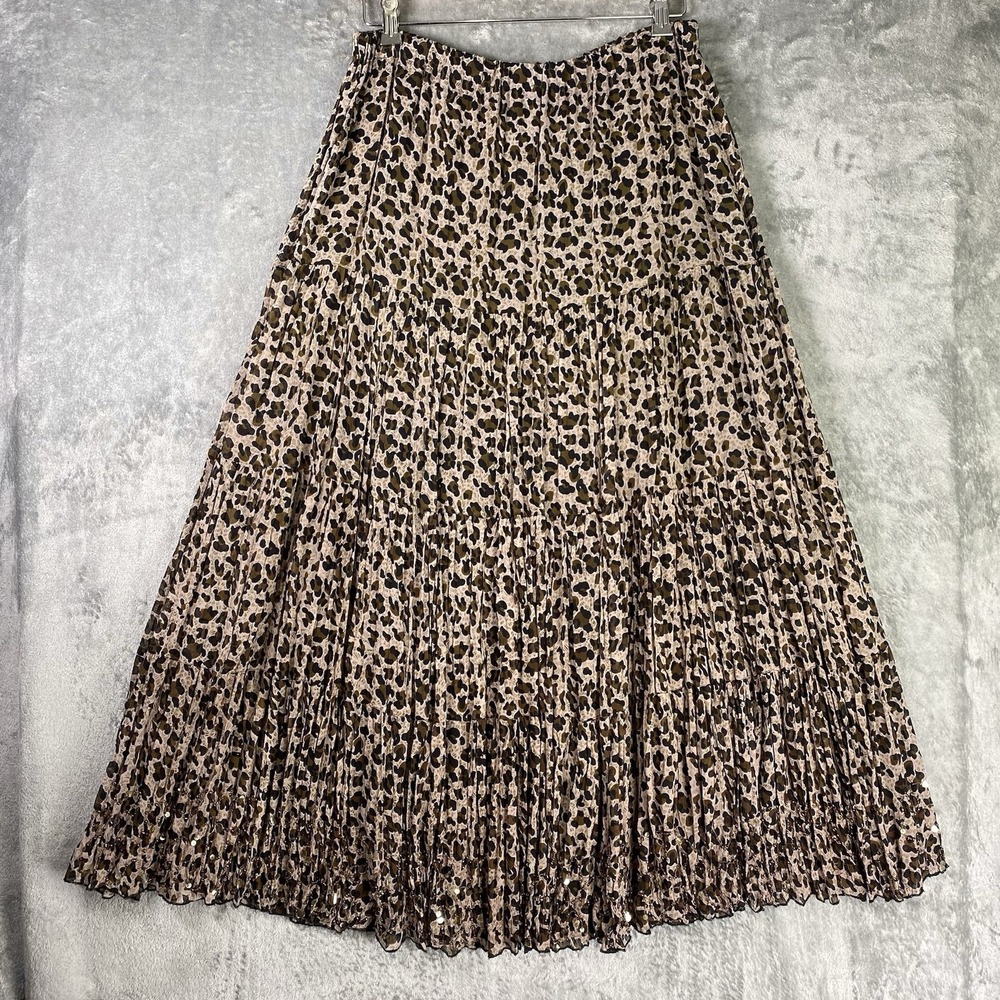 Phool Skirt Womens Sz L‎ Leopard Print Maxi Tiered Broomstick Beaded Gypsy Flowy
